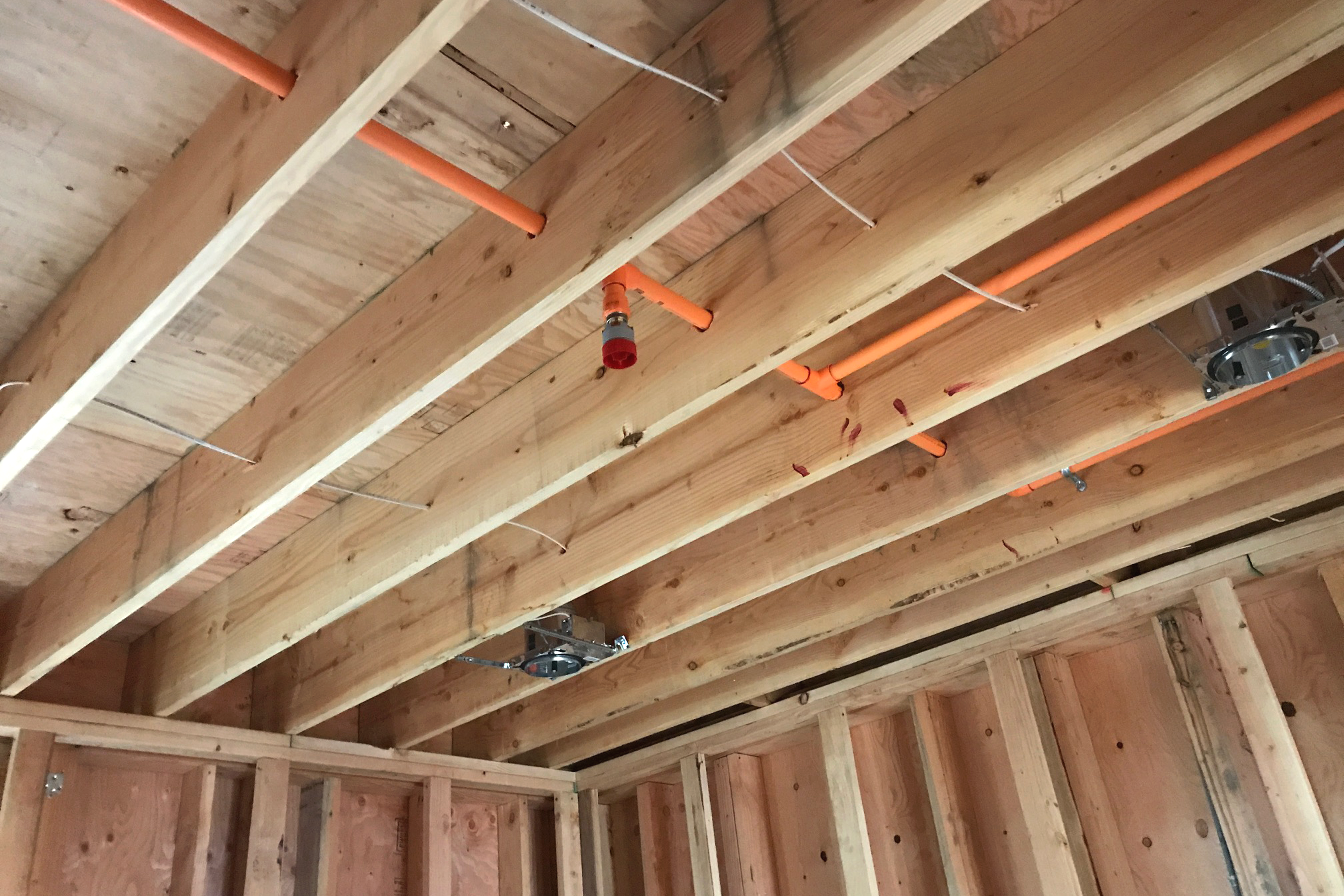 Fire sprinkler rough-in installation in residential framing